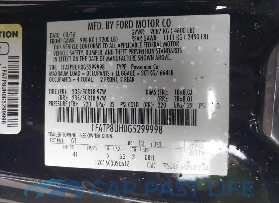 1FATP8UH0G5299998# 9