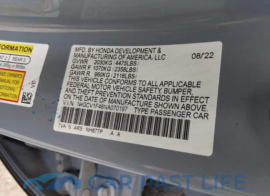1HGCV1F46NA070197# 9