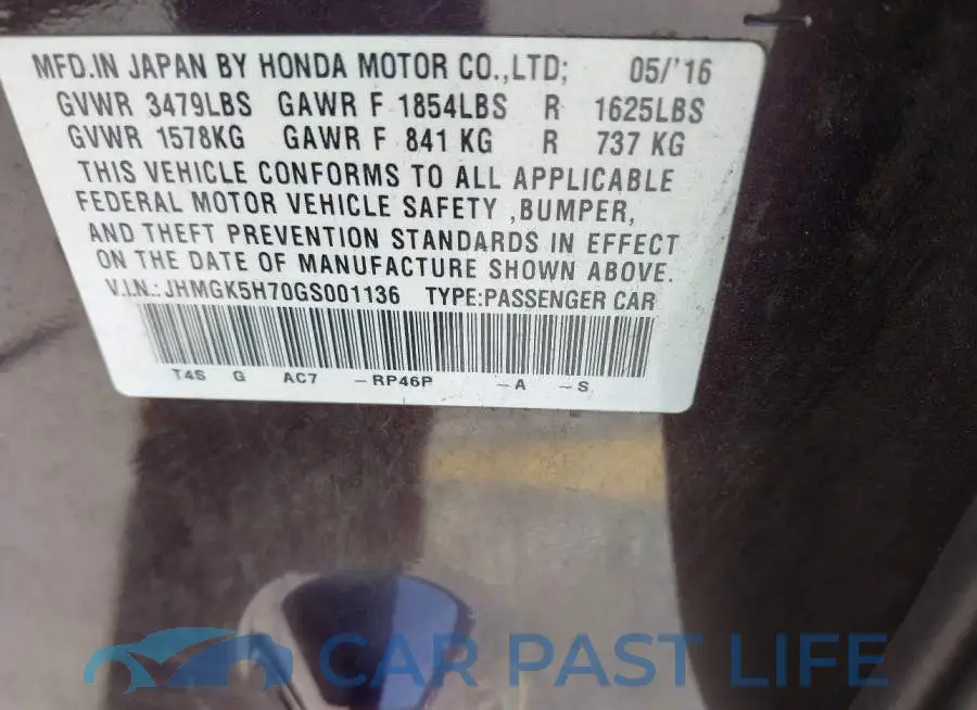 JHMGK5H70GS001136# 9