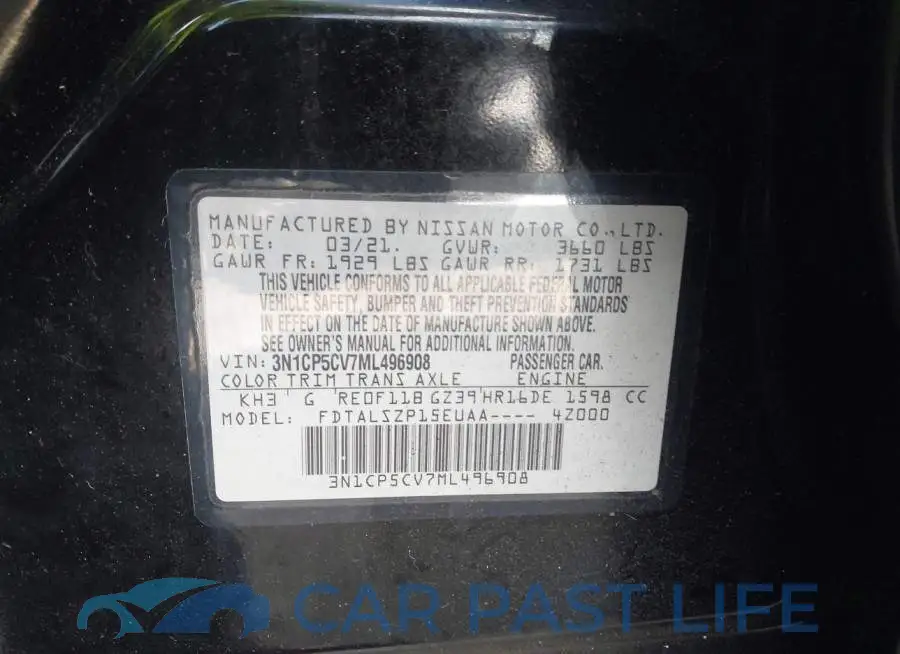 3N1CP5CV7ML496908# 9