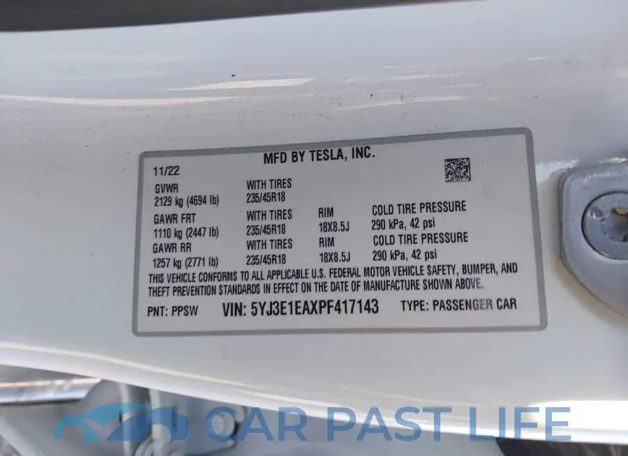 5YJ3E1EAXPF417143# 9
