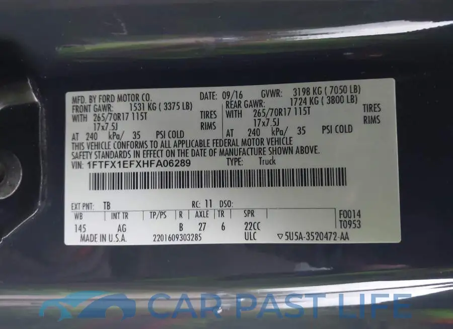1FTFX1EFXHFA06289# 9