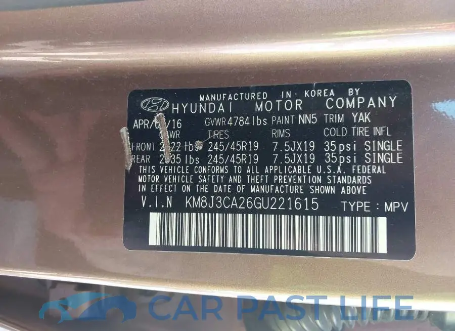 KM8J3CA26GU221615# 9