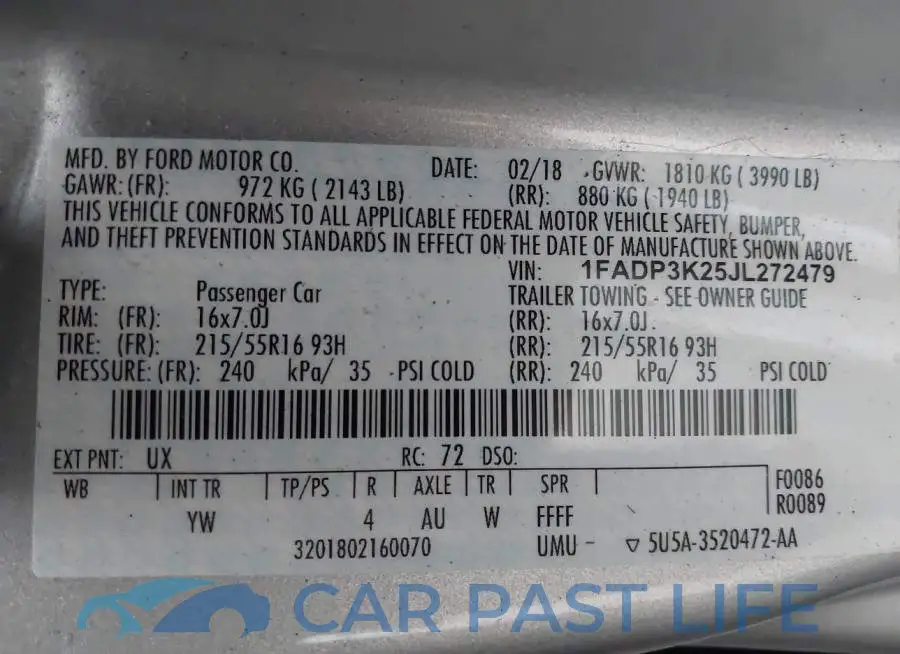 1FADP3K25JL272479# 9