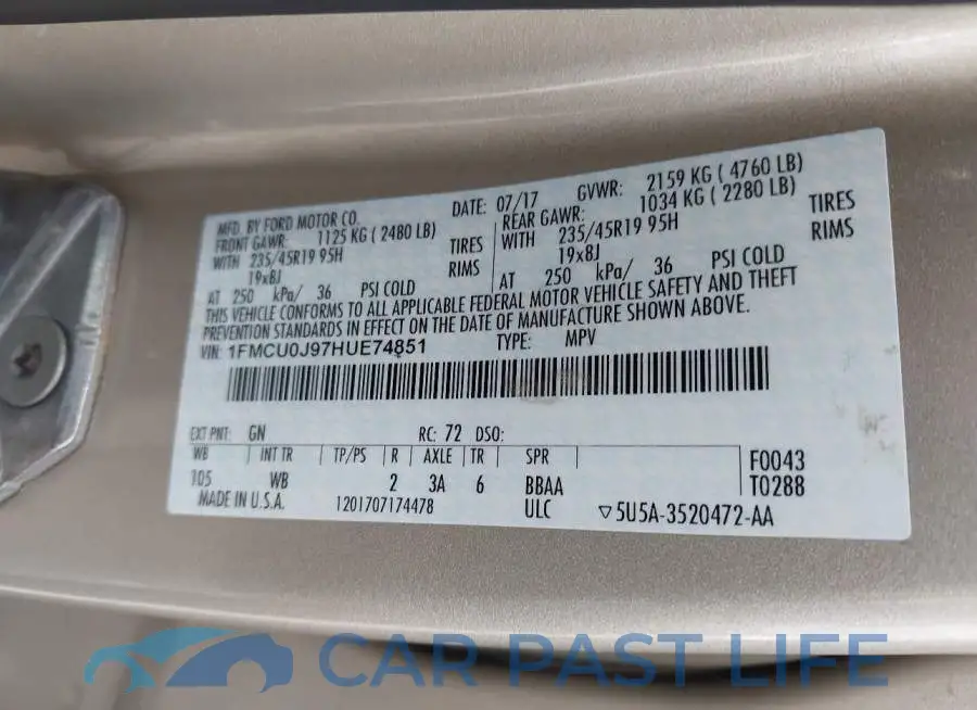 1FMCU0J97HUE74851# 9