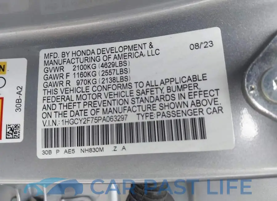 1HGCY2F75PA063297# 9