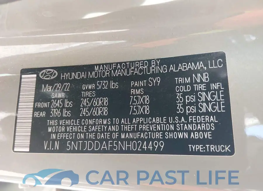 5NTJDDAF5NH024499# 9