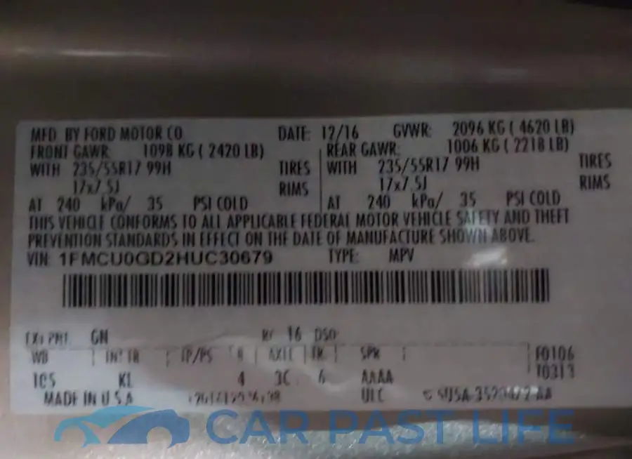 1FMCU0GD2HUC30679# 9