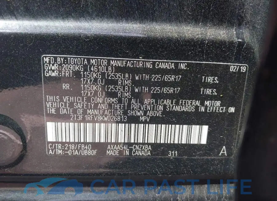 2T3F1RFV8KW026813# 9