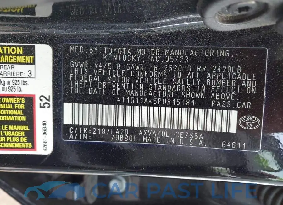 4T1G11AK5PU815181# 9