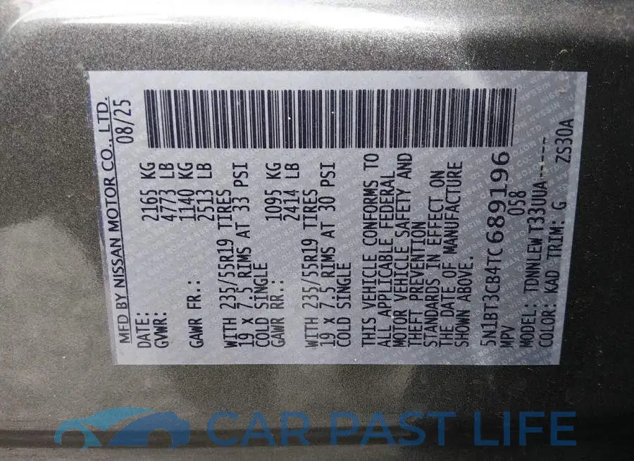 5N1BT3CB4TC689196# 9