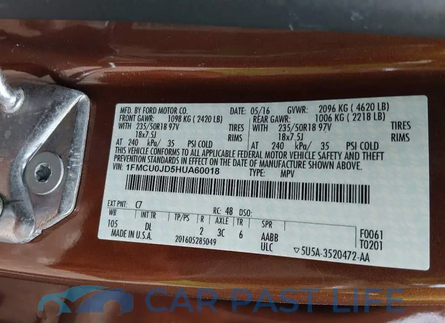 1FMCU0JD5HUA60018# 9