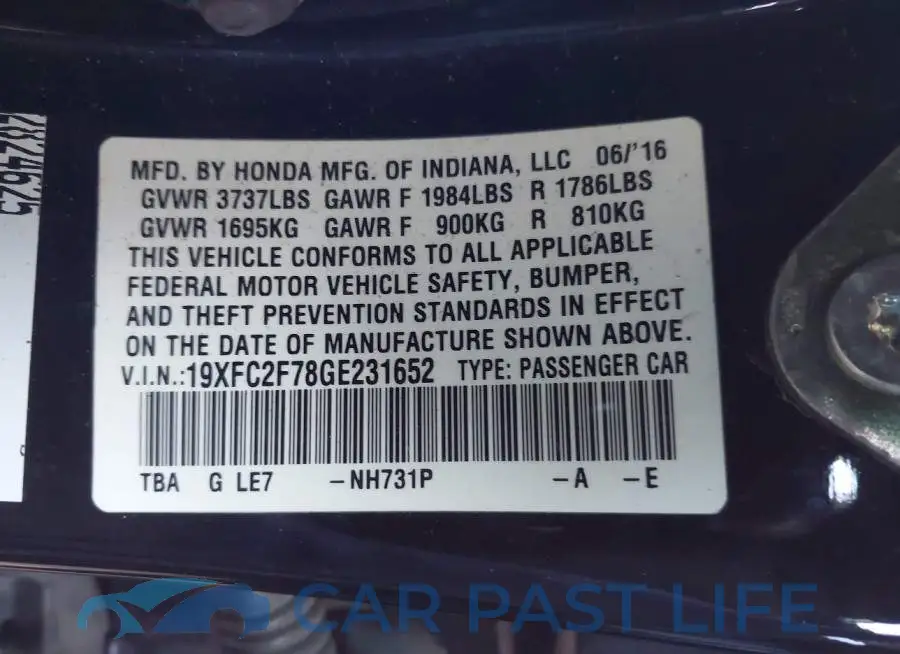 19XFC2F78GE231652# 9