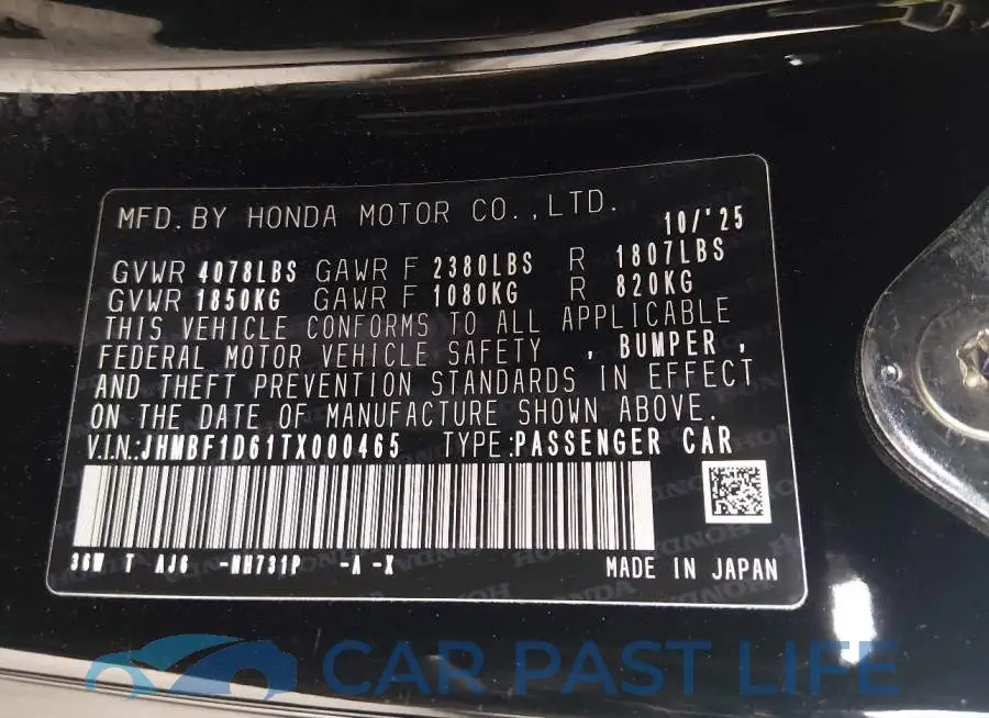 JHMBF1D61TX000465# 9