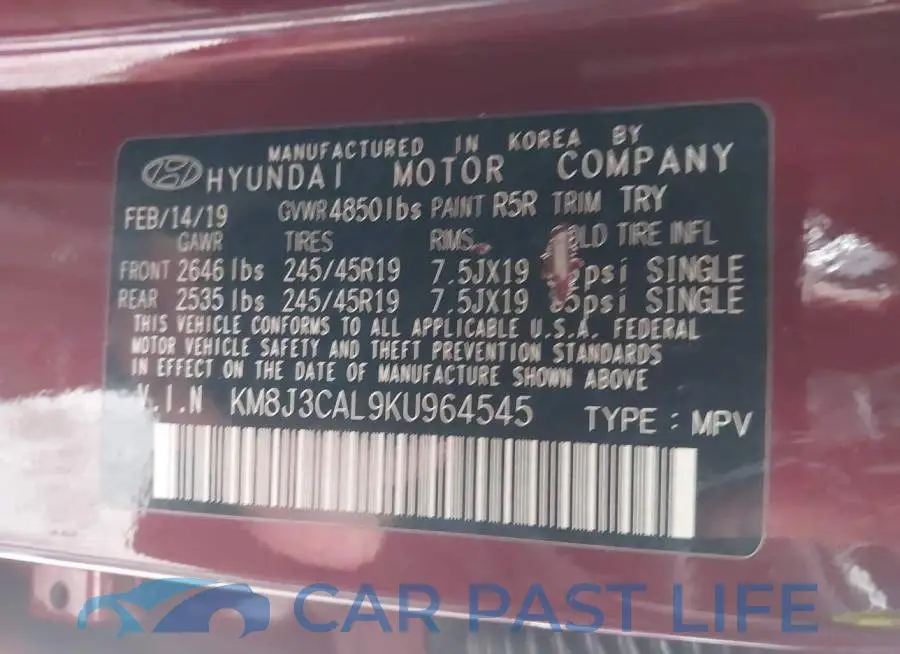 KM8J3CAL9KU964545# 9