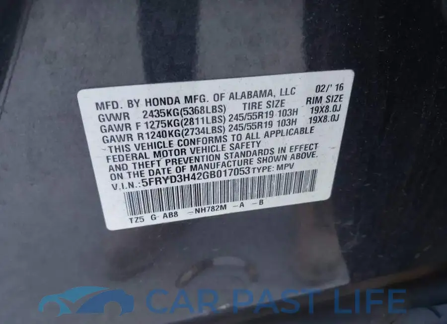 5FRYD3H42GB017053# 9