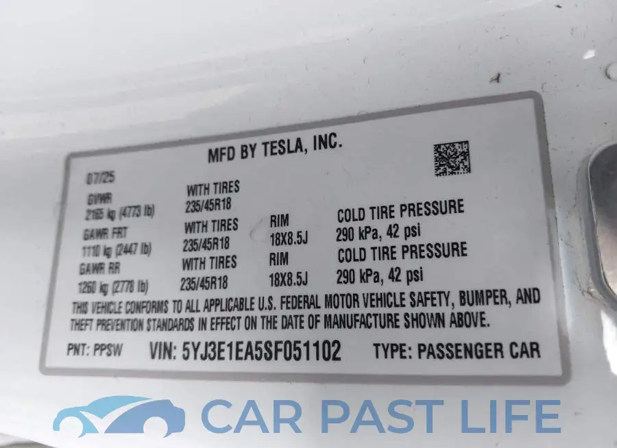 5YJ3E1EA5SF051102# 9