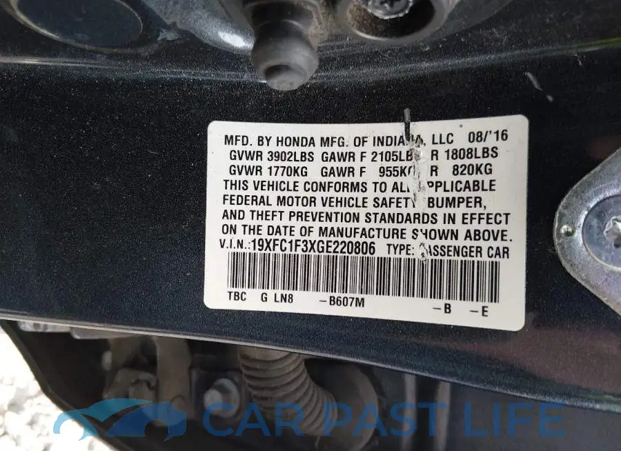 19XFC1F3XGE220806# 9