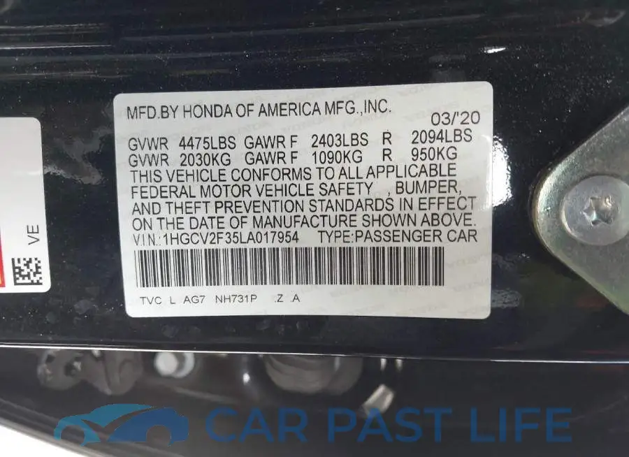 1HGCV2F35LA017954# 9
