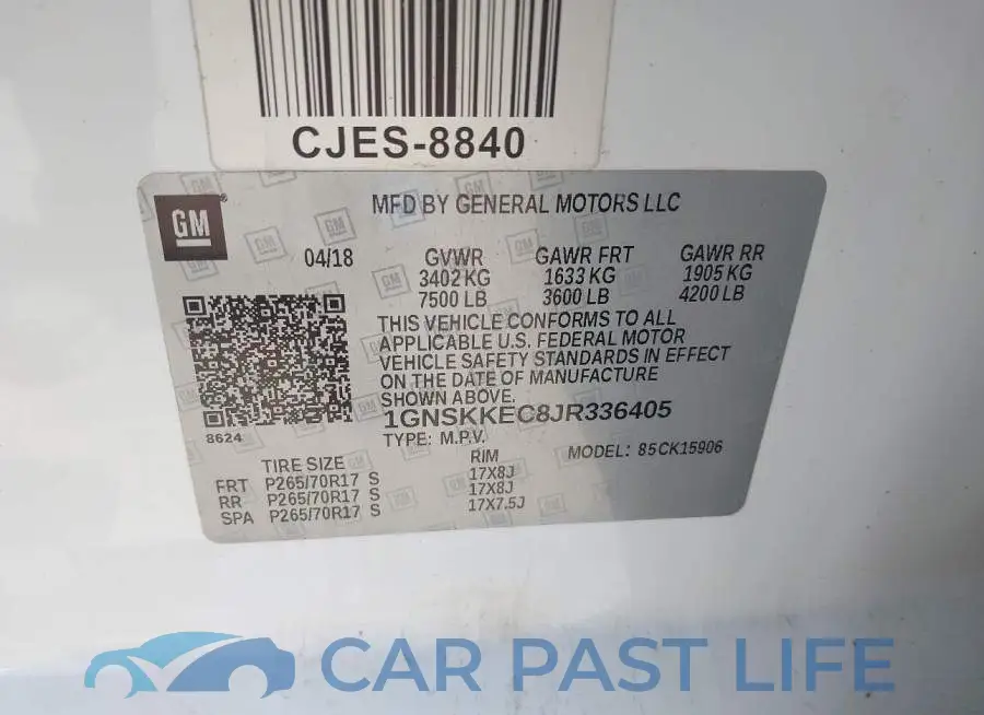 1GNSKKEC8JR336405# 9