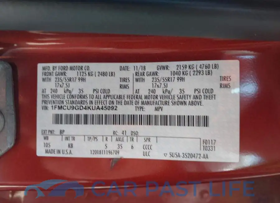 1FMCU9GD4KUA45092# 9