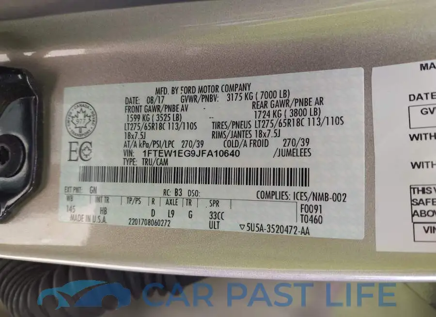 1FTEW1EG9JFA10640# 9