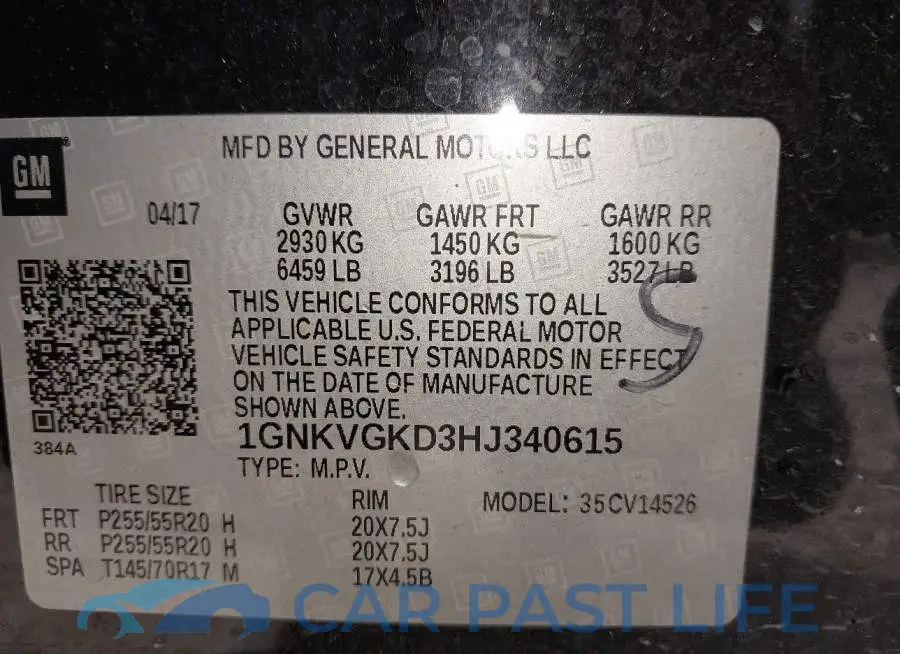 1GNKVGKD3HJ340615# 9