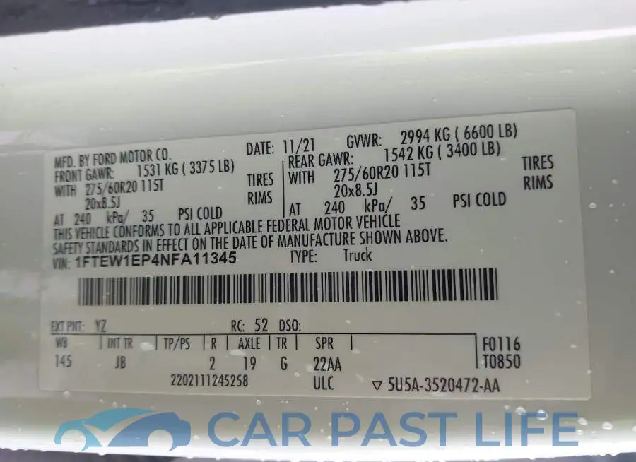 1FTEW1EP4NFA11345# 9
