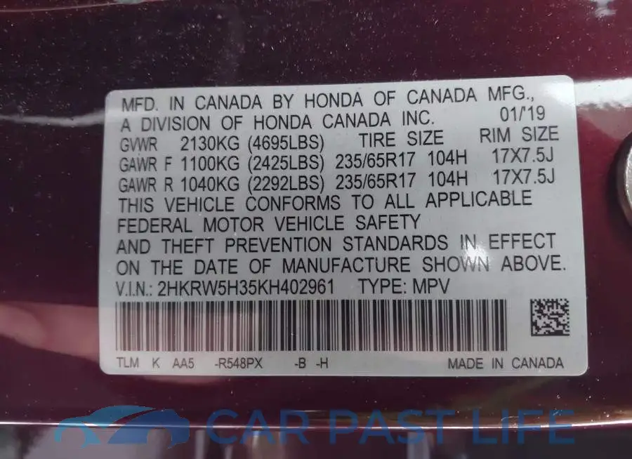 2HKRW5H35KH402961# 9