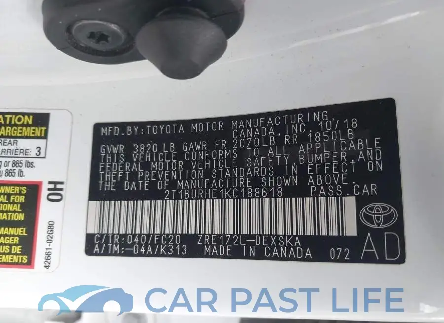 2T1BURHE1KC188618# 9