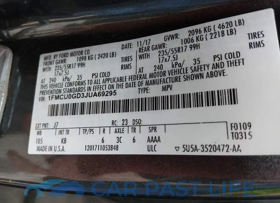 1FMCU0GD3JUA69295# 9