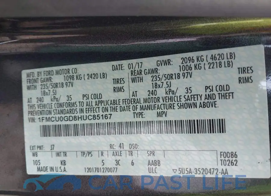 1FMCU0GD8HUC85167# 9
