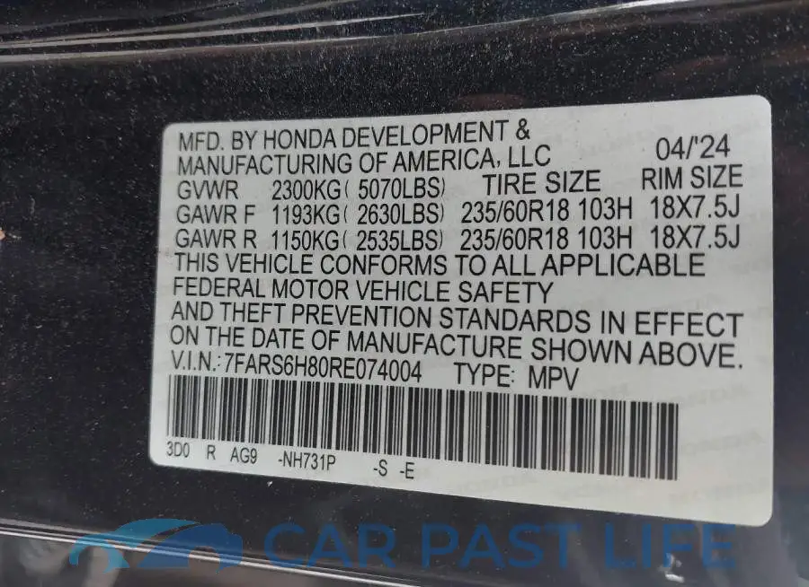 7FARS6H80RE074004# 9
