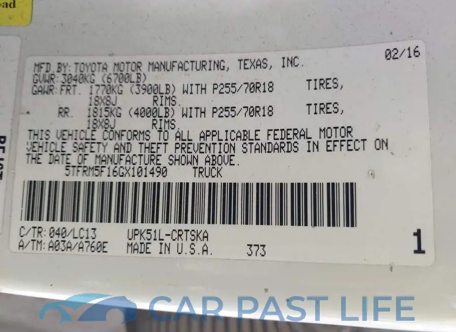 5TFRM5F16GX101490# 9