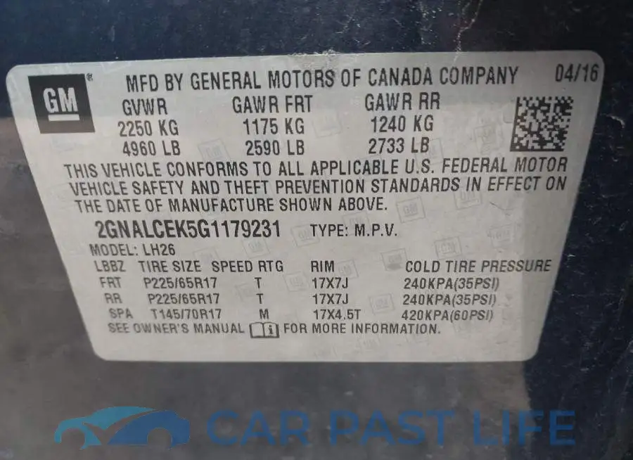2GNALCEK5G1179231# 9
