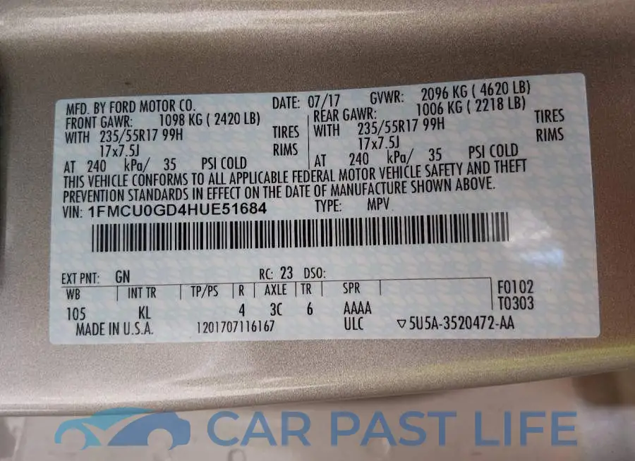 1FMCU0GD4HUE51684# 9