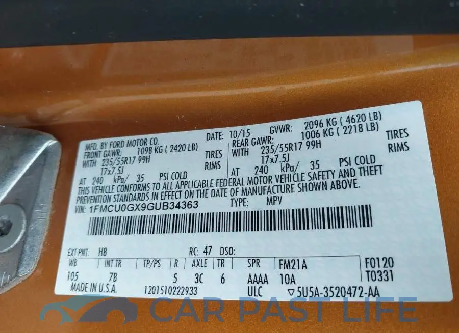 1FMCU0GX9GUB34363# 9