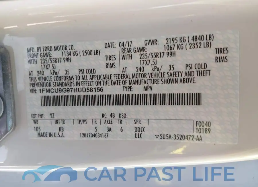 1FMCU9G97HUD58156# 9