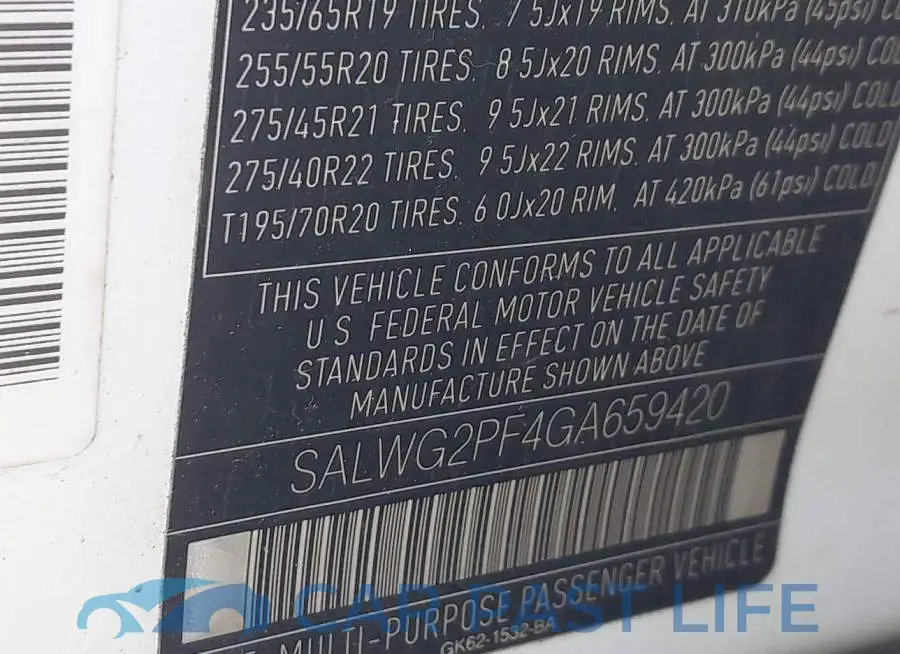 SALWG2PF4GA659420# 9