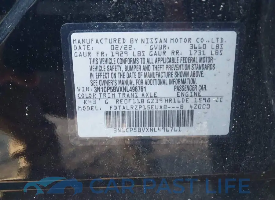 3N1CP5BVXNL496761# 9